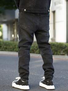 Devon Thys 垃圾摇滚哥特 Y2K 风格时尚休闲运动学院修身年轻街头成熟商务破洞弹力裤 - 黑色 - 查看 2