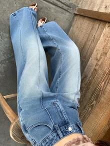 DAZY Women's Casual Fashion Street Style Daily Commute Korean Girly Versatile Washed Loose Wide-Leg Jeans - Blue - View 5