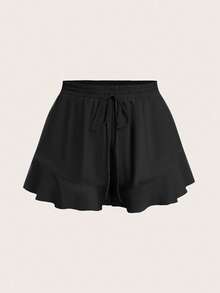 Elaquor 夏季大码休闲纯色短裤 - 黑色 - 查看 5