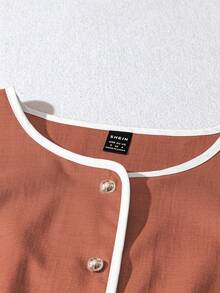 GlowEve 女士优雅撞色滚边玫红色两件套，夏季 - 亮橙色 - 查看 4