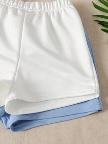 2pcs Tween Girls' Casual Solid Color Knit Wide Leg Shorts - Baby Blue - View 4