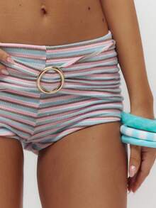 Musera Resort Quần short siêu ngắn kẻ sọc với chi tiết vòng quấn quanh eo, thích hợp mặc đi biển, mùa hè, đi nghỉ mát, hàng ngày, gợi cảm, dễ thương, du lịch, Bambola, lễ Phục sinh. - Nhiều màu - Xem 6