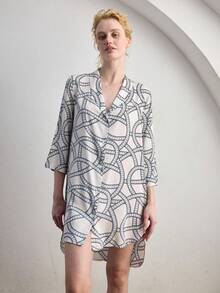 Ocili Women's Comfortable Cotton Wavy Minimalist Abstract Geometric Striped Sleeveless Nightgown - Black and White - View 1