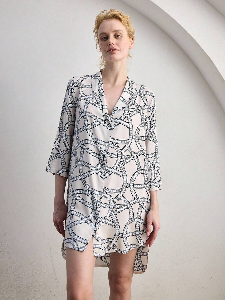 Ocili Women's Comfortable Cotton Wavy Minimalist Abstract Geometric Striped Sleeveless Nightgown - Black and White - View 1