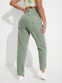 Jeans casuales tipo mom de mezclilla con bolsillos para mujer, para combinar con todo - Verde - Ver 2