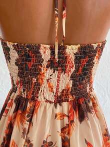 Sweetra Vacation Style Printed Minimalist Beach Slip Dress - Orange - View 4