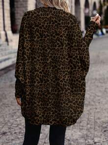 EMERY ROSE Sexy Casual Style Elegant Versatile Brown Leopard Print Full Pattern Women's Lightweight Jacket, Suitable For Autumn, Homewear Style Spring - Brown - View 2