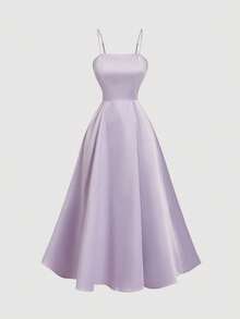 SHEIN MOD 红色缎面中长连衣裙，背部饰有超大蝴蝶结 - 淡紫色 - 查看 5