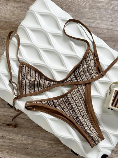 Swim Vcay 春夏针织提花无钢圈吊带背心和泳裤女士沙滩度假泳装套装