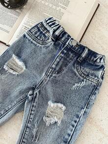 SHEIN LMoss Kids 男婴蓝色牛仔紧身锥形裤 - 淺色水洗藍 - 查看 4