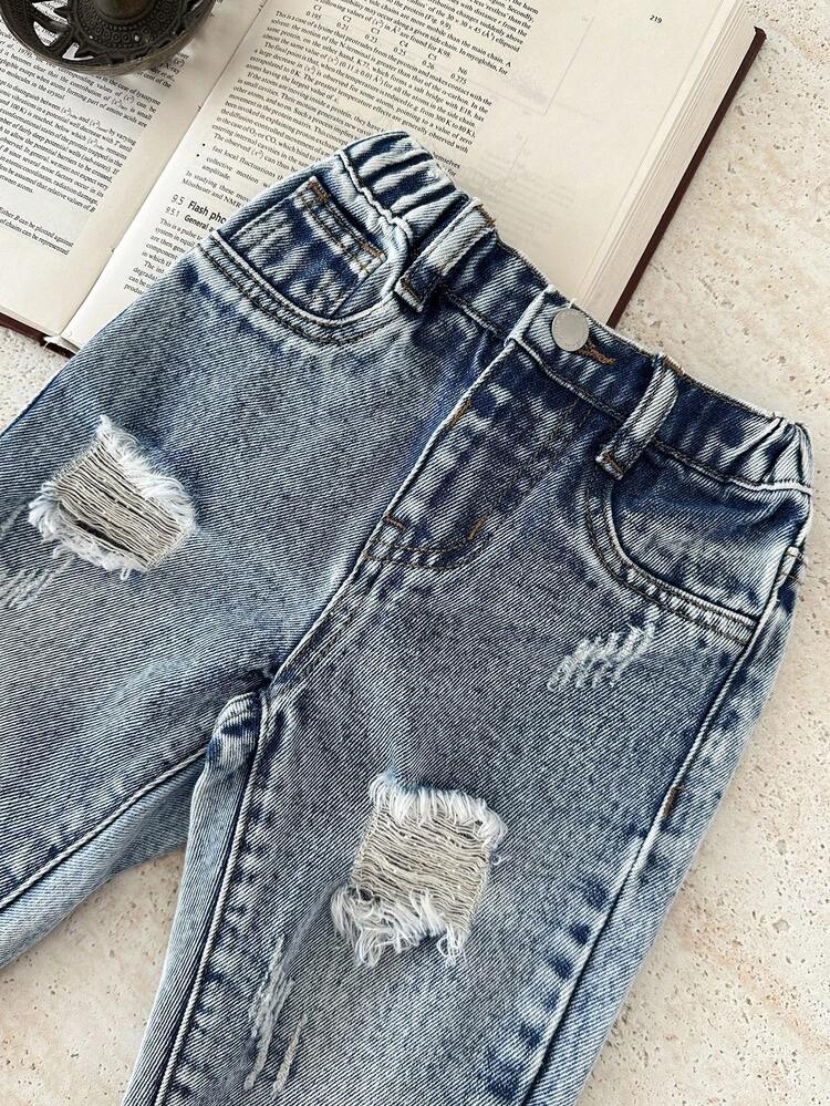 SHEIN LMoss Kids Baby Boy Blue Denim Skinny Tapered Pants - Light Wash - View 4