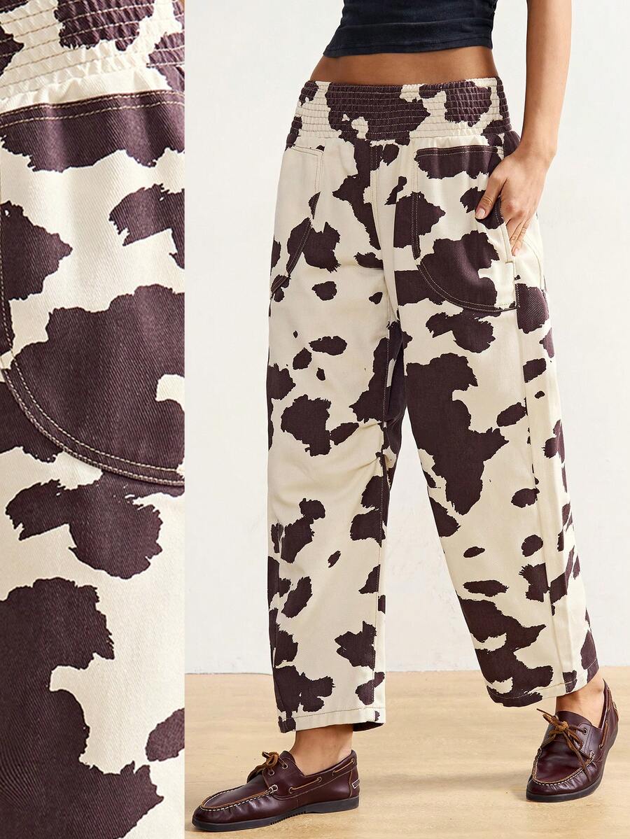 Bohemela Women's Jeans With Elastic Waistband, Loose Fit, Carrot Style, Denim Print.Summer Clothes Spring Break Outfits Carnival Women  Beach Pants  Y2k Women - Multicolor - View 1