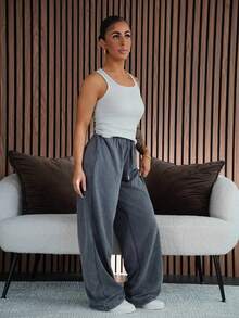 SAYEHFBABY Light Grey Women's Casual Low-Waist Straight-Leg Sweatpants, Suitable For Summer, Washed Effect,Fall - Light Grey - View 6