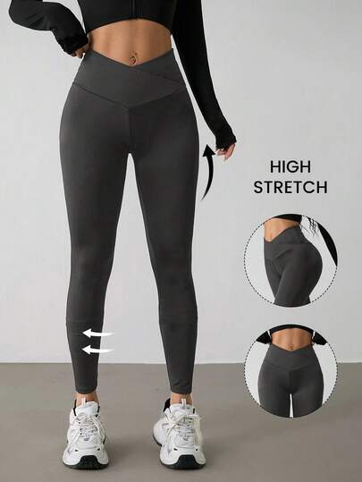 SHEIN PETITE Pantaloni casual da donna a vita a V, aderenti