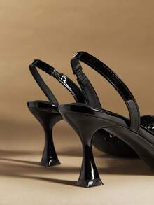 Rosivie 女士尖头高跟黑色编织镂空后跟带高跟鞋，优雅舒适透气的法式风格，适合日常通勤 - 黑色 - 查看 4