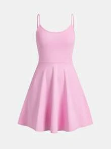 SHEIN Girlism 2pcs/Set Teen Girl Solid Color Casual Daily Vacation Camisole Dress - Pink - View 4