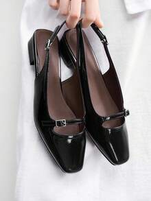 CUCCOO BIZCHIC Giày sandal quai hậu khoét lỗ kiểu Pháp thanh lịch dành cho nữ, kiểu dáng retro mới, gót thấp, đế vừa phải, gót dày, thích hợp đi làm. - màu đen - View 3