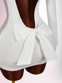 Amplova Women's Backless Bowknot Mini Long Sleeve Dress, Red Sexy Sweater Suitable For Dates, Valentine's Day Parties, Casual Everyday Wear White Bow Dress White Sexy Outfit White Dress Long Sleeve White Club Dress Summer Clothes Women - White - View 1