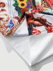 ROMWE MEN Prep Men's Street Graphic Print Polo Shirt, Suitable For Everyday Wear, Spring/Summer - White - View 7