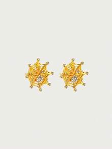 Glisma Elegant Fashion Spider Web Design Earrings With Rhinestones, Graceful Charm, Gift For Women, Old Money,Outfits,Classy,Metallic/Texture,Vintage,Elegant,For Mom/Women/Girl/Mother,Gemstone Outfits, Old Money,Metallic/Texture,Gemstone,For Mom/Women/Girl/Mother,Premium,Vintage,Classy,Gold,Easter,Travel/Beach/Vacation,Boho,Grunge - Gold - View 4