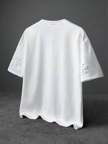 PAVTROS 男士街头风畅销圆形字母刺绣图案T恤，适合户外音乐节、休闲外出、送给男友/丈夫的礼物、周年纪念礼物，白色 - 白色 - 查看 2