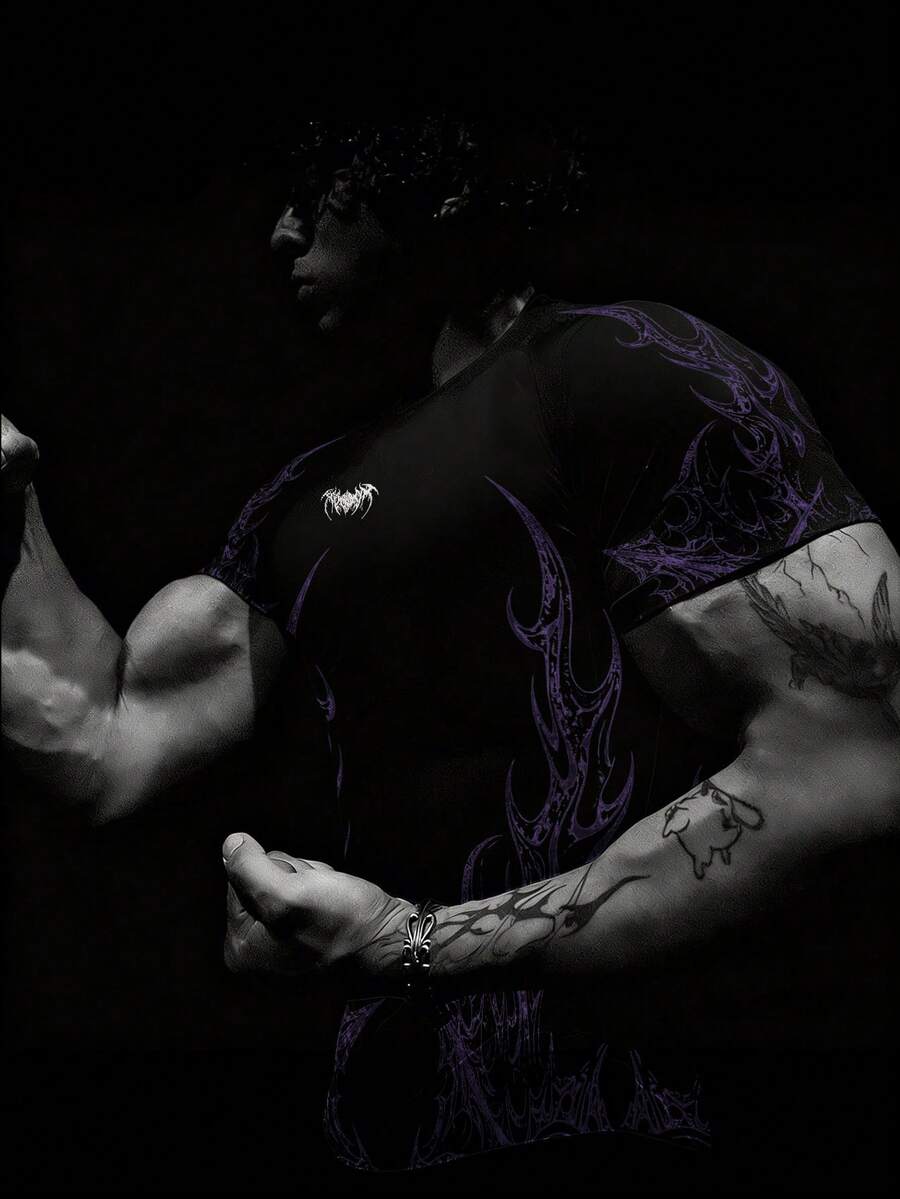 GymBeat 男士哥特印花短袖休闲健身运动T恤 - 彩色 - 查看 1