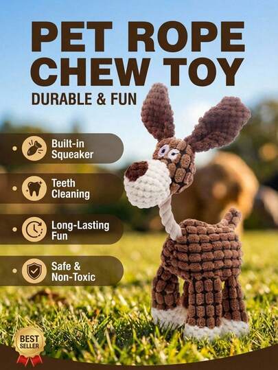 PETSIN 1pc Plush Donkey Shaped Dog Toy With Squeaker, Chew Resistant