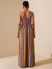 Vesra 女士V领吊带A字印花连衣裙 - 彩色 - 查看 2