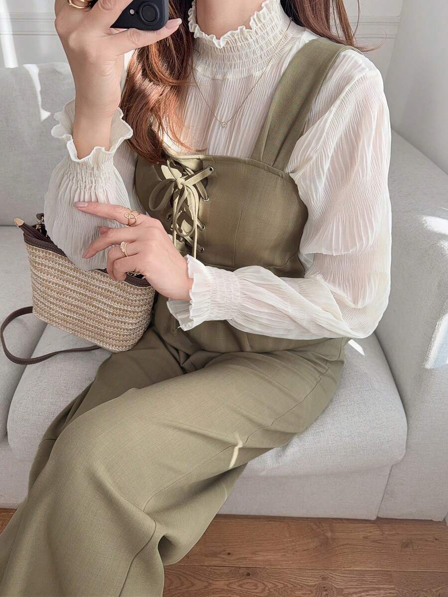 FRIFUL Women's Tie-Up Minimalist Design Casual Jumpsuit, Versatile For Summer - Green - View 1