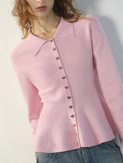 Maija Women's Solid Color Long Sleeve Single-Breasted Ruffle Hem Knit Cardigan