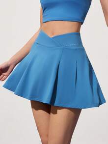 CourtClass Women's Minimalist V-Waist Ruffle Hem Skirt, Summer - Blue - View 1