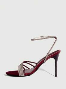 CUCCOO SZL Women's Pointed Toe Rhinestone Buckle Design Fashionable Elegant High Heel Sandals - Burgundy - View 4