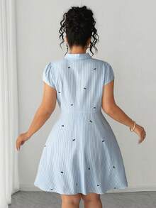 Elenzga Women's Casual Short Sleeve Collared Striped Button Shirt Dress With Flared Skirt - Multicolor - View 2