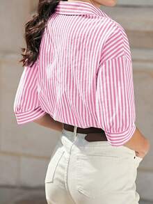 Poéselle 條紋印花落肩袖襯衫 - 粉色 - 查看 2