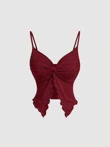 SHEIN MOD Atasan Camisole Wanita Kasual Warna Polos dengan Simpul Putar dan Tali Bahu Tipis - MultiWarna - View 5