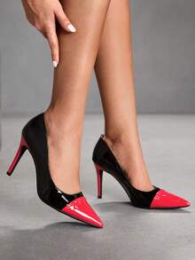 CUCCOO SZL Women's Black And Red Stiletto Pointed Shoes - red and black - View 3