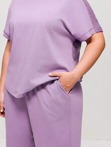 LUVLETTE Conjunto de pijama de verano de Halloween para mujer talla grande, 100% algodón puro suave, rosa, conjunto de ropa de estar en casa para mujer, lencería nupcial, conjunto de pijama a juego - Morado - Ver 5