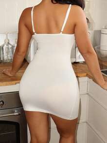 Lowkey Lull Ins Comfortable Minimalist Lace Fitted Casual Camisole Dress Loungewear Sleepwear, Women Nightgown - White - View 3