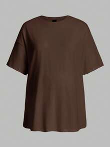 Modmama Casual Loose Fit Long Maternity T-Shirt, Multi-Color Round Neck - Coffee Brown - View 6