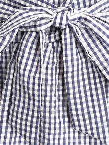 Pariaura Multi-Color Checkered Ruched Tube Top With Adjustable Bow Tie – Cropped Waist-Cinching Sleeveless Blouse - Navy Blue - View 5