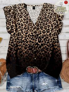 EMERY ROSE 女士休闲简约渐变豹纹衬衫，适合夏季穿着 - 彩色 - 查看 1