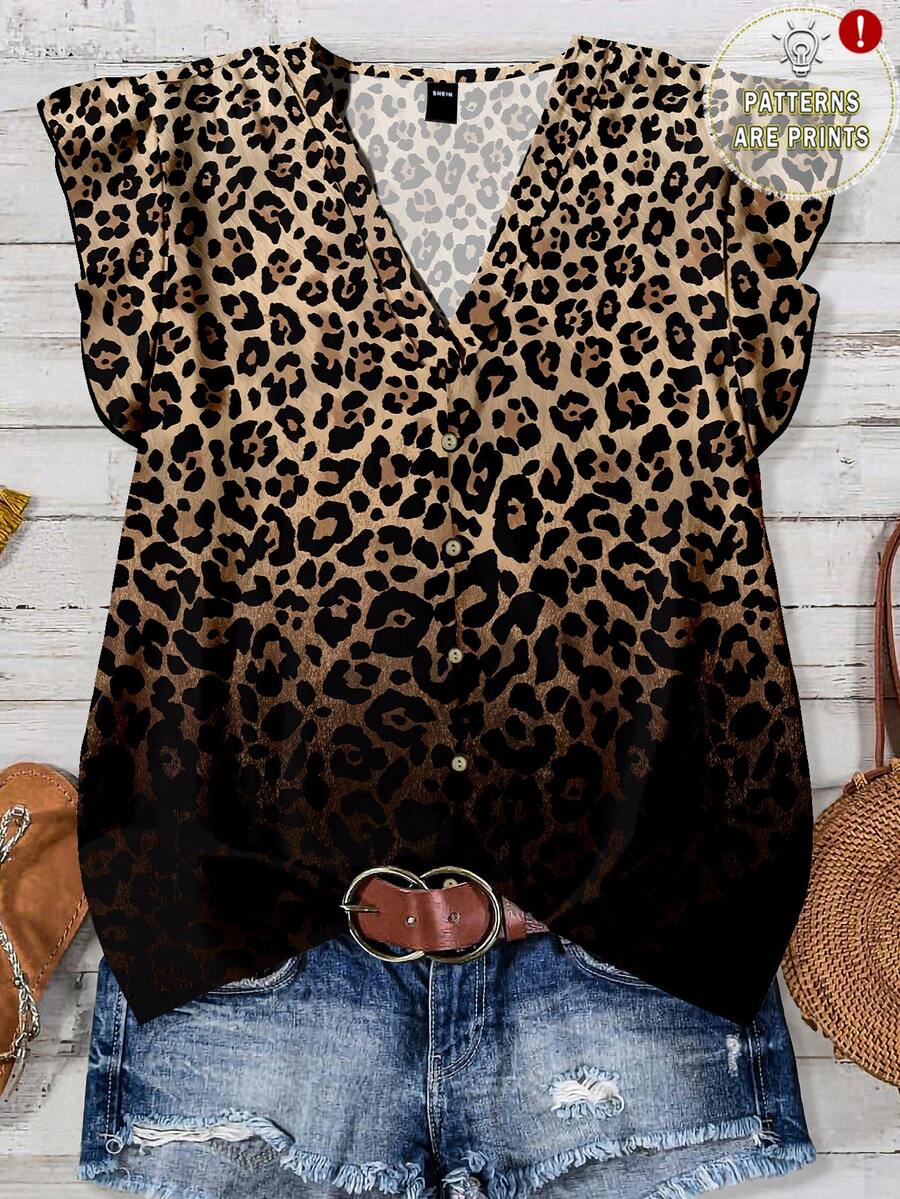 EMERY ROSE 女士休闲简约渐变豹纹衬衫，适合夏季穿着 - 彩色 - 查看 1