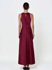 Aveloria Modichic Minimalist Elegant Asymmetric Bias Cut Double-Sided Satin-Like Acetate Fabric A-Line Sleeveless Dress For Women - Burgundy - View 5
