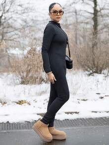 Melissa Matos Women's Casual Tight Fit Thermal Lined Thick Warm Long Sleeve Jumpsuit, Clothes Suitable For Autumn/Winter - Black - View 4