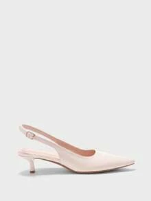 CUCCOO BIZCHIC Sandalias de tacón alto con punta puntiaguda, de piel de patente PU, minimalistas, con correa de tobillo y hebilla de metal, adecuadas para el trabajo y el uso diario - Beis - Ver 4