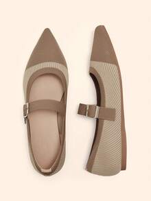 CUCCOO BASICS Pointed Toe Knit Apricot Color Buckle Comfortable Breathable Daily Commute Versatile Flat Mary Jane Shoes For Women Spring Shoes - Apricot - View 4