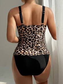 Swim DD+ Set Bikini Camisole Wanita Modis Terbaru dengan Hiasan Motif Leopard dan Tali Tebal untuk Pantai dan Resor. - MultiWarna - View 2