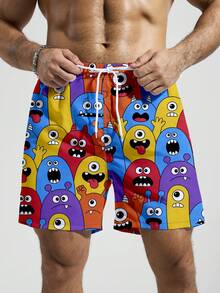 Solantero 男士卡通印花斜插口袋抽绳腰休闲度假沙滩短裤 - 彩色 - 查看 4