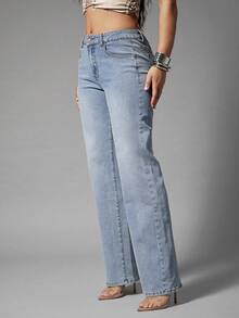 Denimoi Solid Summer Straight Leg Denim Jeans - Light Wash - View 4