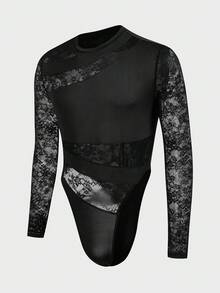 FeverCity 男士圆领长袖紧身连体衣和背带裤 - 黑色 - 查看 4